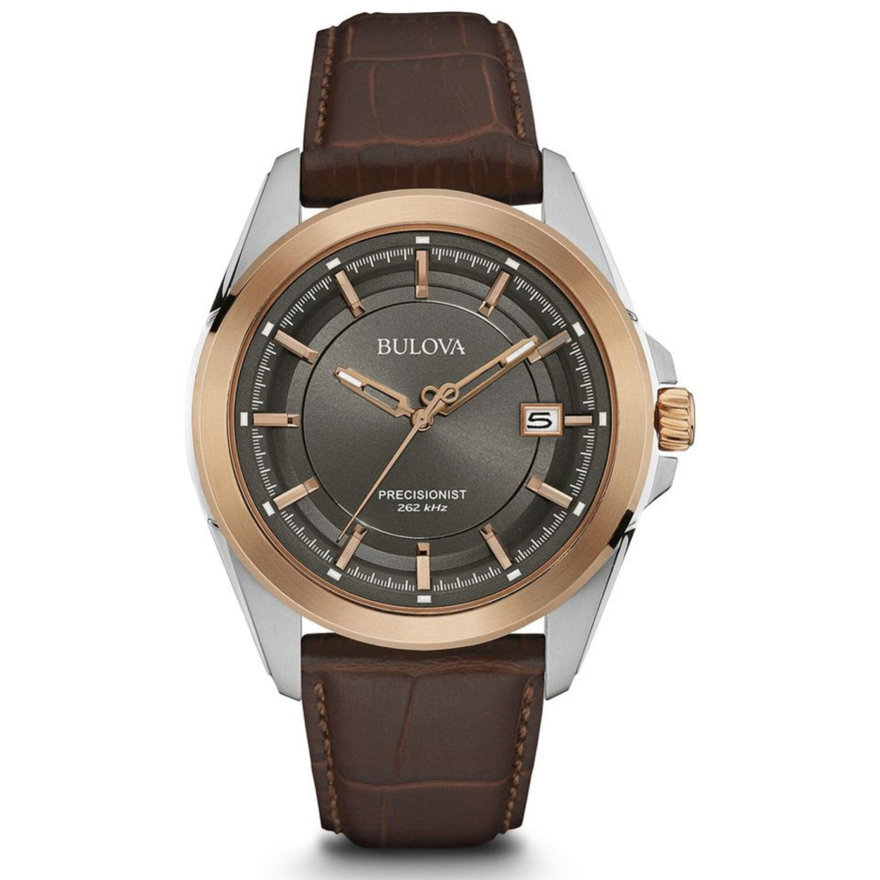 Bulova Precisionist 98B267 analog herrklocka med grå urtavla och armband i läder