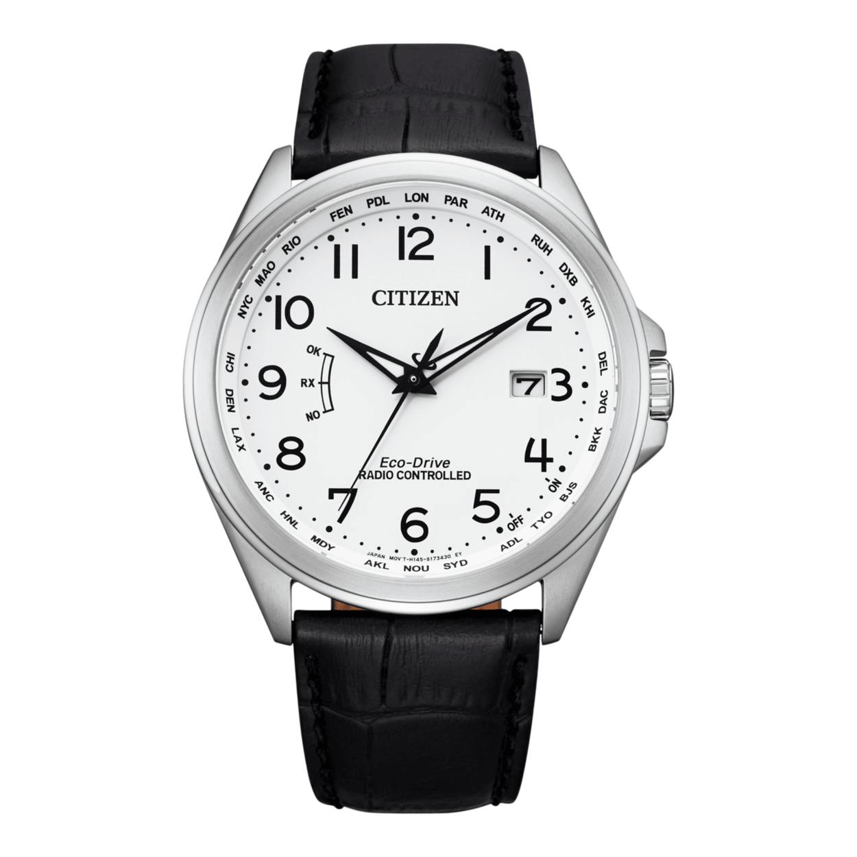 Citizen Eco-Drive Radio Controlled CB0250-17A analog herrklocka med vit urtavla och armband i läder