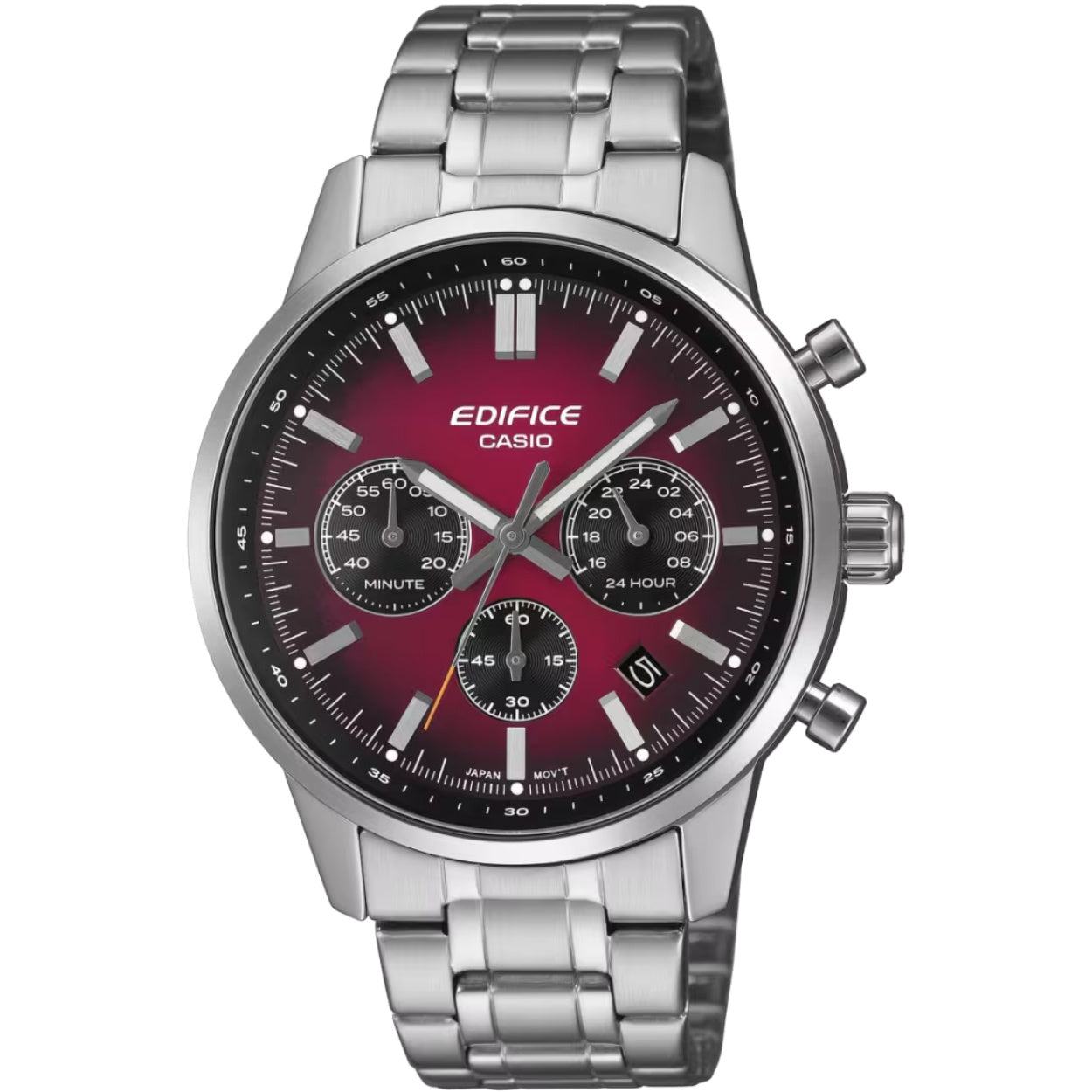Casio Edifice EFR-575D-4AEF analog herrklocka med rött urtavla och armband i rostfritt stål