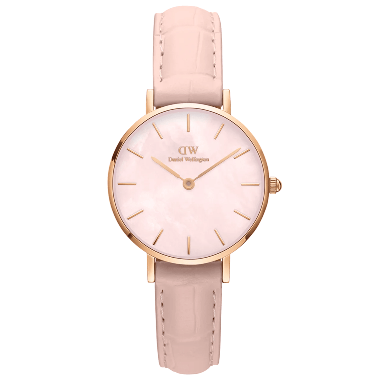 Petite Rouge Rose Gold Ø32mm DW00100514 analog damklocka med rosa urtavla och armband i läder