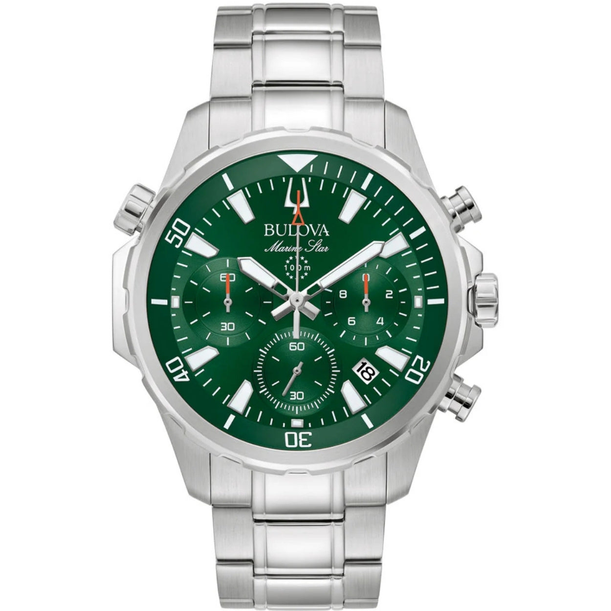 Bulova Marine Star 96B396 analog herrklocka med grön urtavla och armband i rostfritt stål