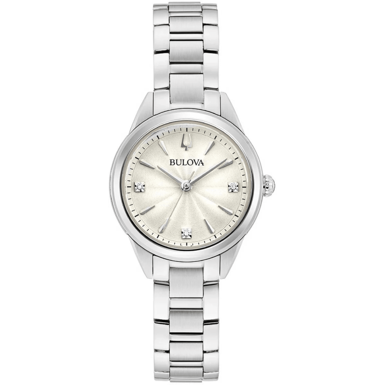 Bulova Diamond Ladies Ø28mm 96P219 analog damklocka med silver urtavla och armband i rostfritt stål