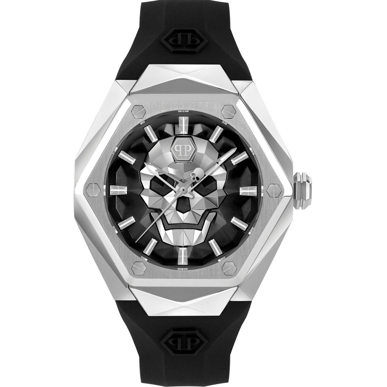 Philipp Plein The Skull PWPWA0124 analog herrklocka med svart urtavla och armband i gummi