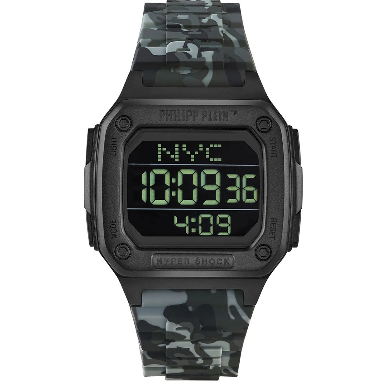 Philipp Plein Hyper Shock PWHAA1822 digital unisexklocka med svart urtavla och armband i gummi