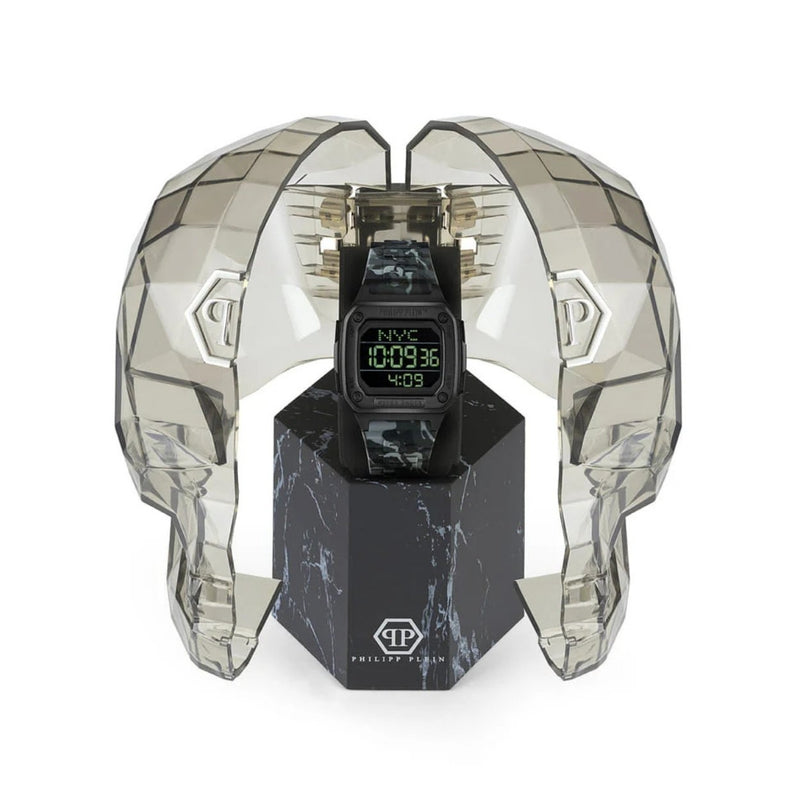 Philipp Plein Hyper Shock PWHAA1822 digital unisexklocka med svart urtavla och armband i gummi