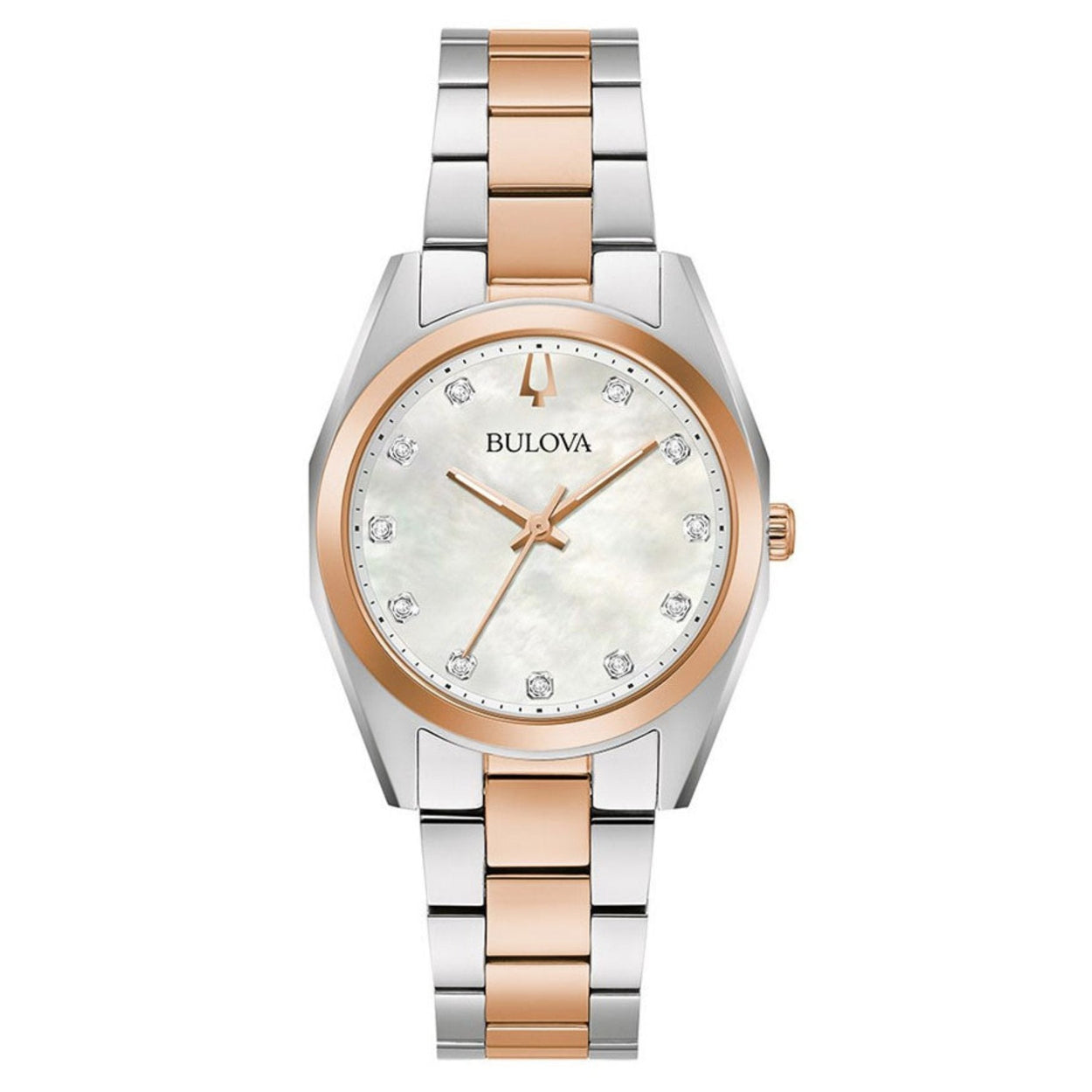 Bulova Surveyor 98P207 analog damklocka med vit urtavla och armband i rostfritt stål
