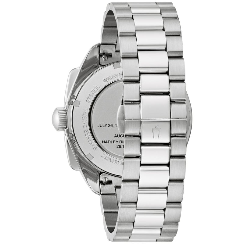 Bulova Lunar Pilot 96K115 analog herrklocka med rött urtavla och armband i rostfritt stål
