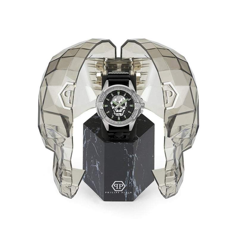 Philipp Plein The Skull PWAAA0121 analog herrklocka med svart urtavla och armband i gummi