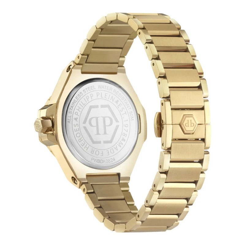 Philipp Plein Royal Gold PWBDA0824 analog damklocka med svart urtavla och armband i rostfritt stål