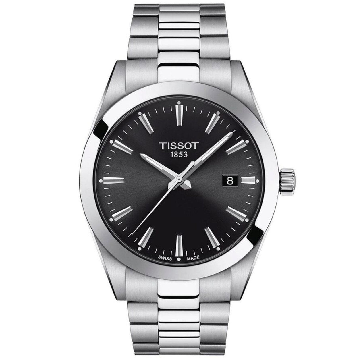 Tissot Gentleman T127.410.11.051.00 analog herrklocka med svart urtavla och armband i rostfritt stål