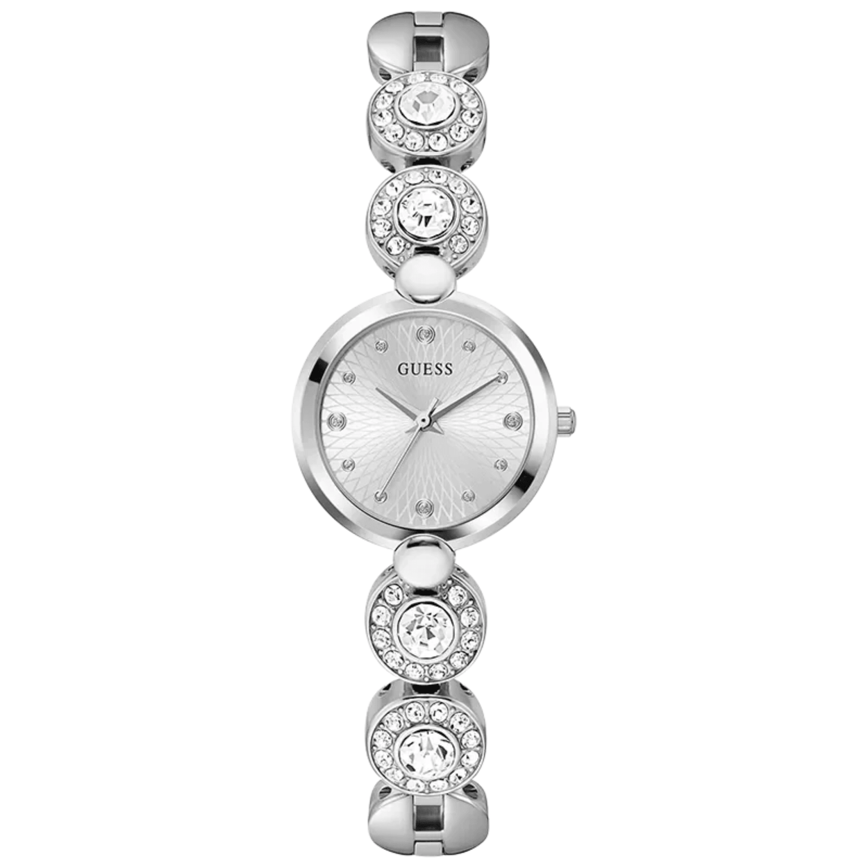 Guess Bejeweled Empower GW0757L1 analog damklocka med silver urtavla och armband i rostfritt stål