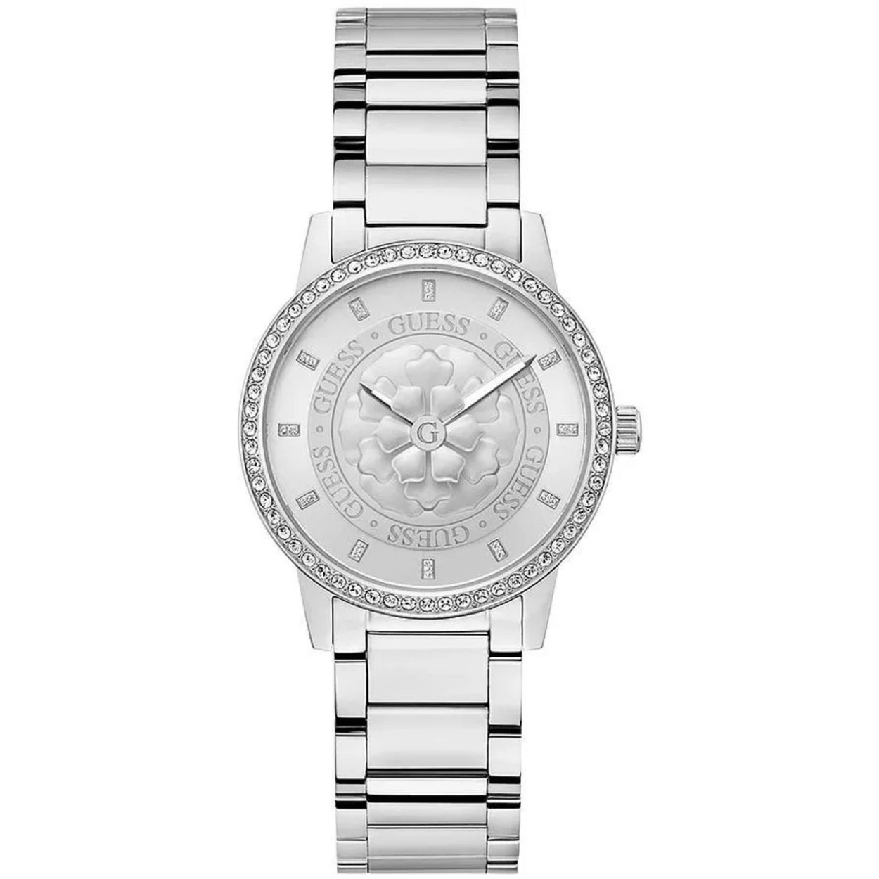 Guess Trend Petal GW0747L1 analog damklocka med silver urtavla och armband i rostfritt stål