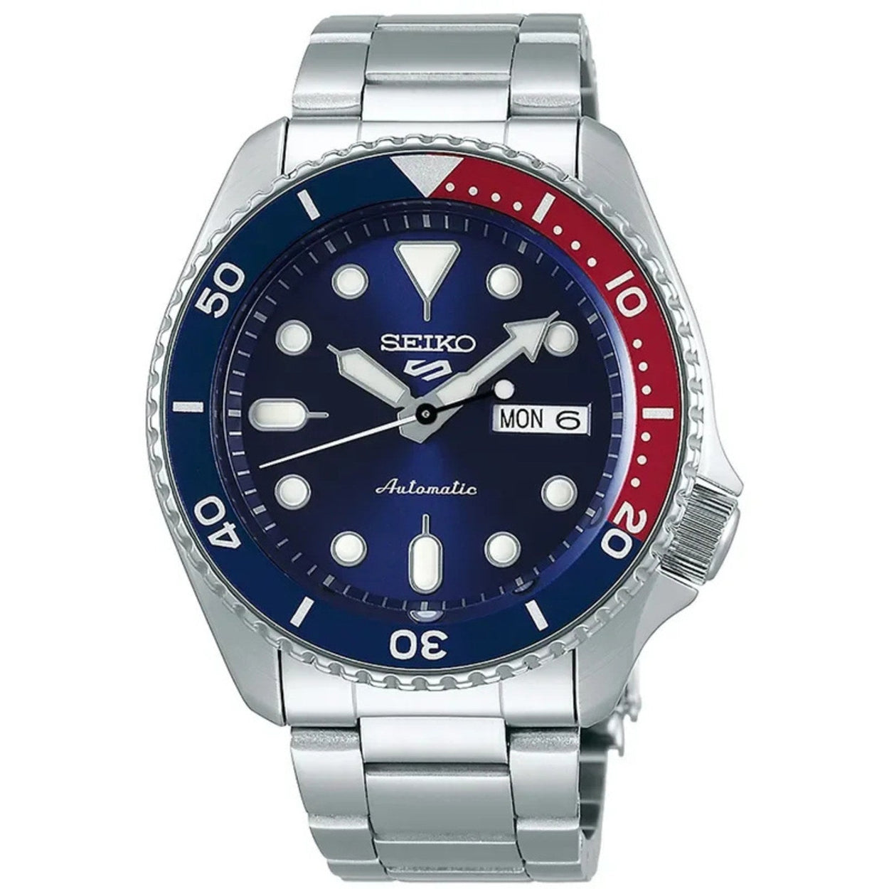 Seiko 5 Sports Automatic SRPD53K1 analog herrklocka med blå urtavla och armband i rostfritt stål