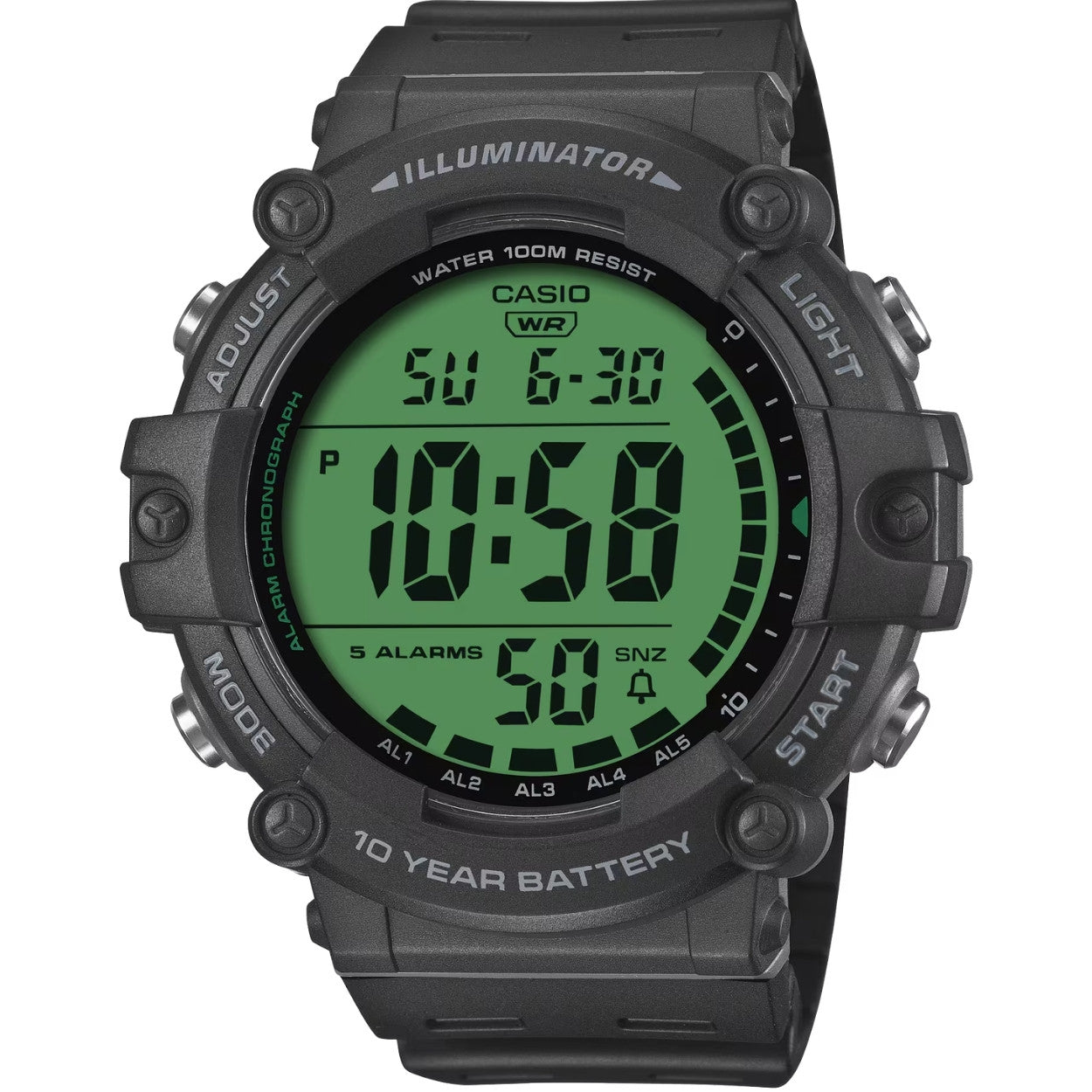 Casio Timeless AE-1500WHC-1AVEF digital herrklocka med grön urtavla och armband i resin