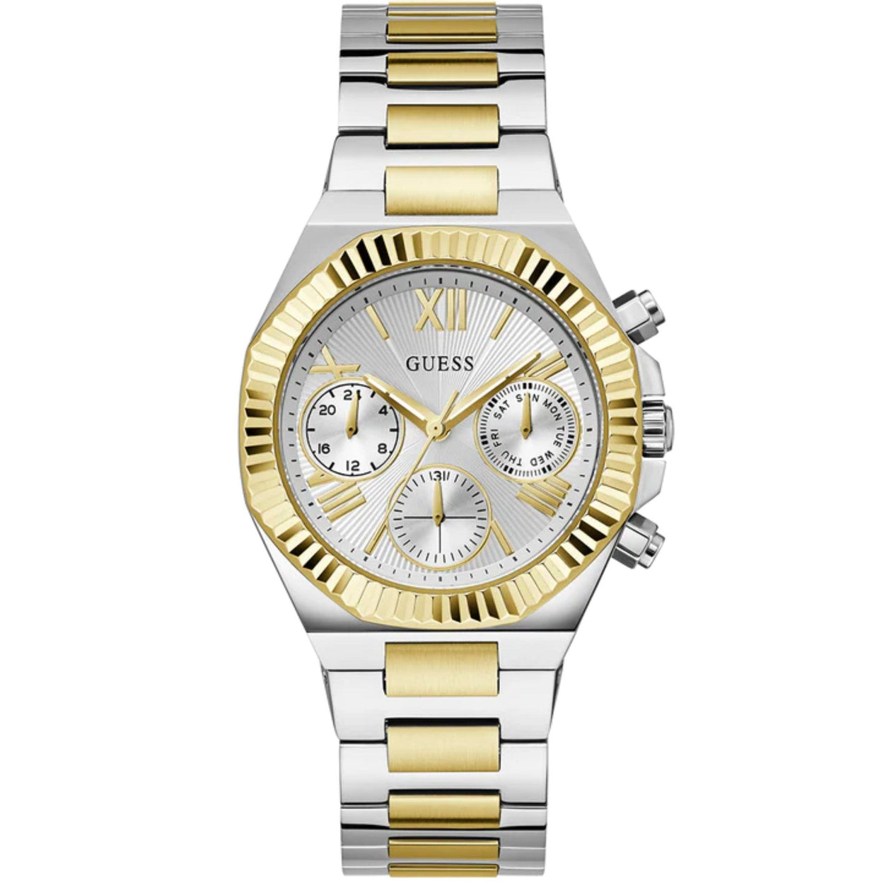 Guess Equality GW0769L3 analog damklocka med silver urtavla och armband i rostfritt stål