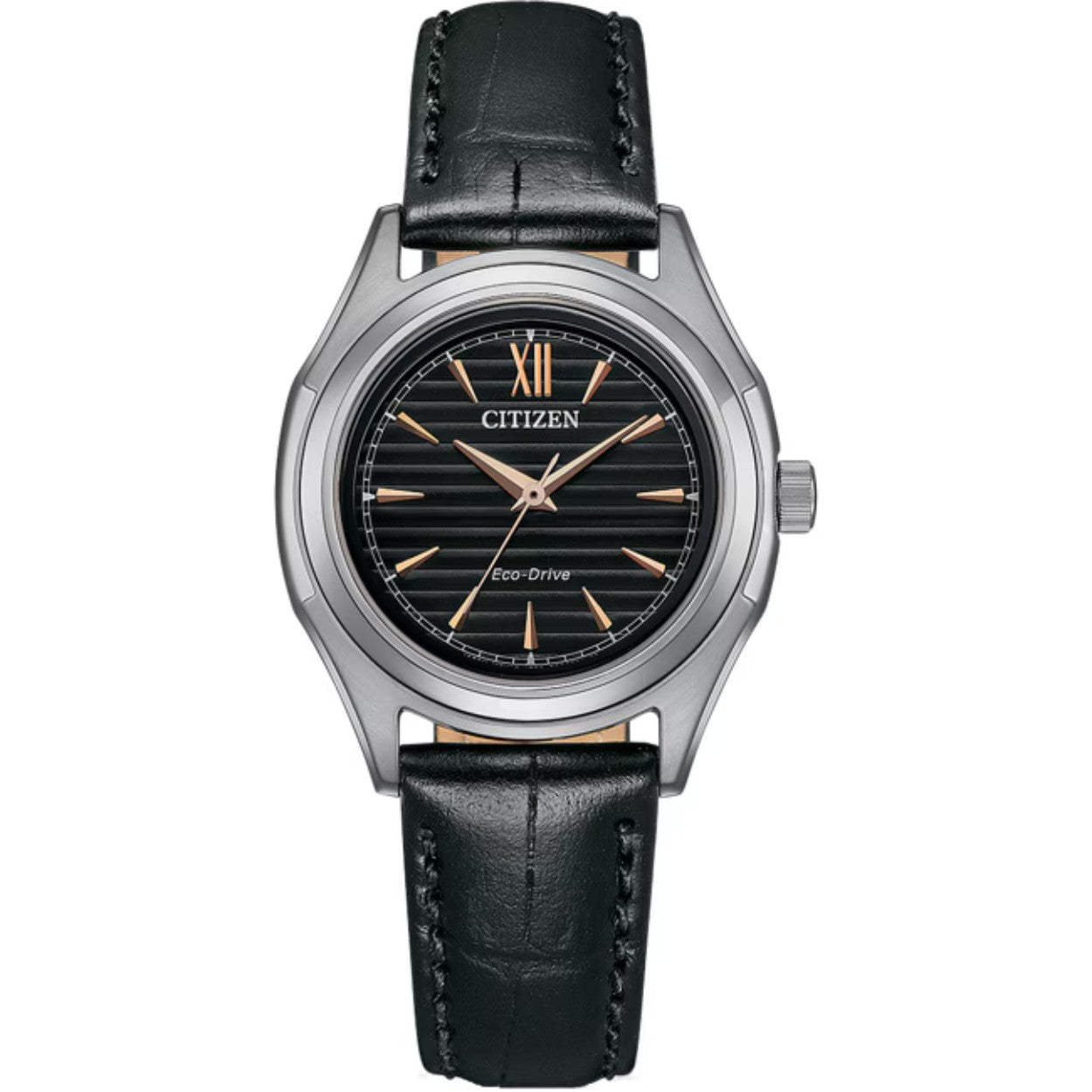 Citizen Eco-Drive FE2110-14E analog damklocka med svart urtavla och armband i läder