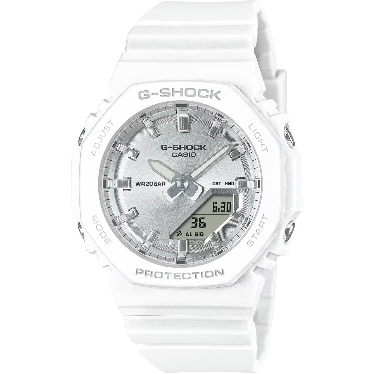 Casio G-Shock GMA-P2100VA-7AER ana-digi damklocka med vit urtavla och armband i resin
