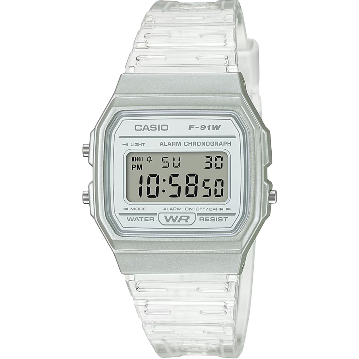 Casio Classic F-91WS-7EF digital unisexklocka med vit urtavla och armband i resin