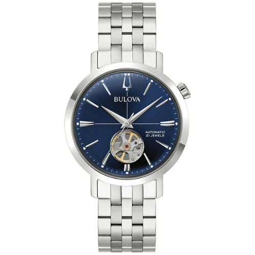 Bulova Aerojet 96A320 analog herrklocka med blå urtavla och armband i rostfritt stål