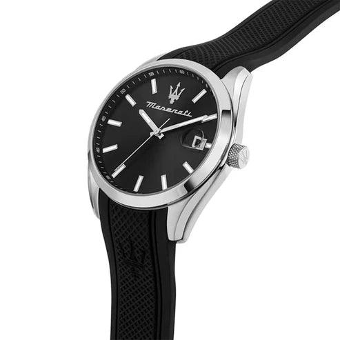 Maserati Attrazione ð43mm R8851151004 analog herrklocka med svart urtavla och armband i gummi