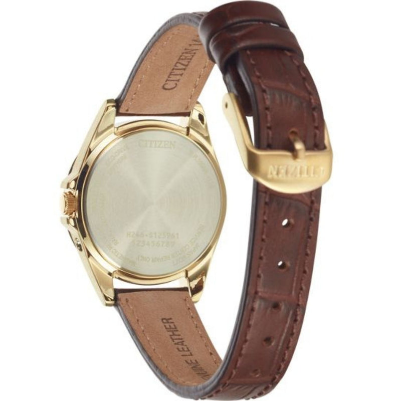 Citizen Eco-Drive Radio Controlled EC1183-16A analog damklocka med vit urtavla och armband i läder