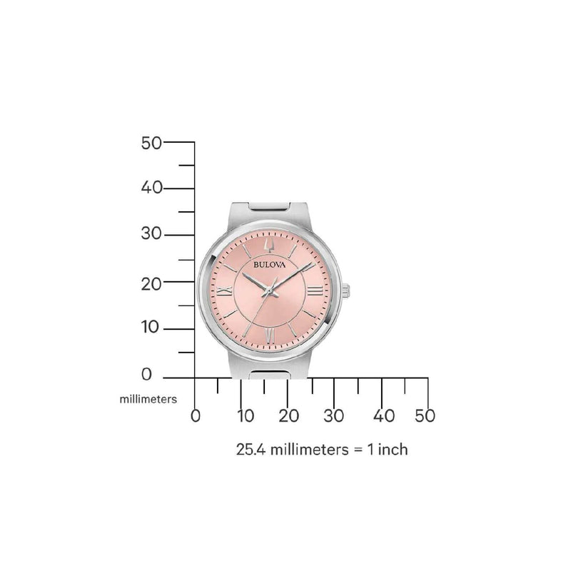 Bulova Classic 96L335 analog damklocka med rosa urtavla och armband i rostfritt stål