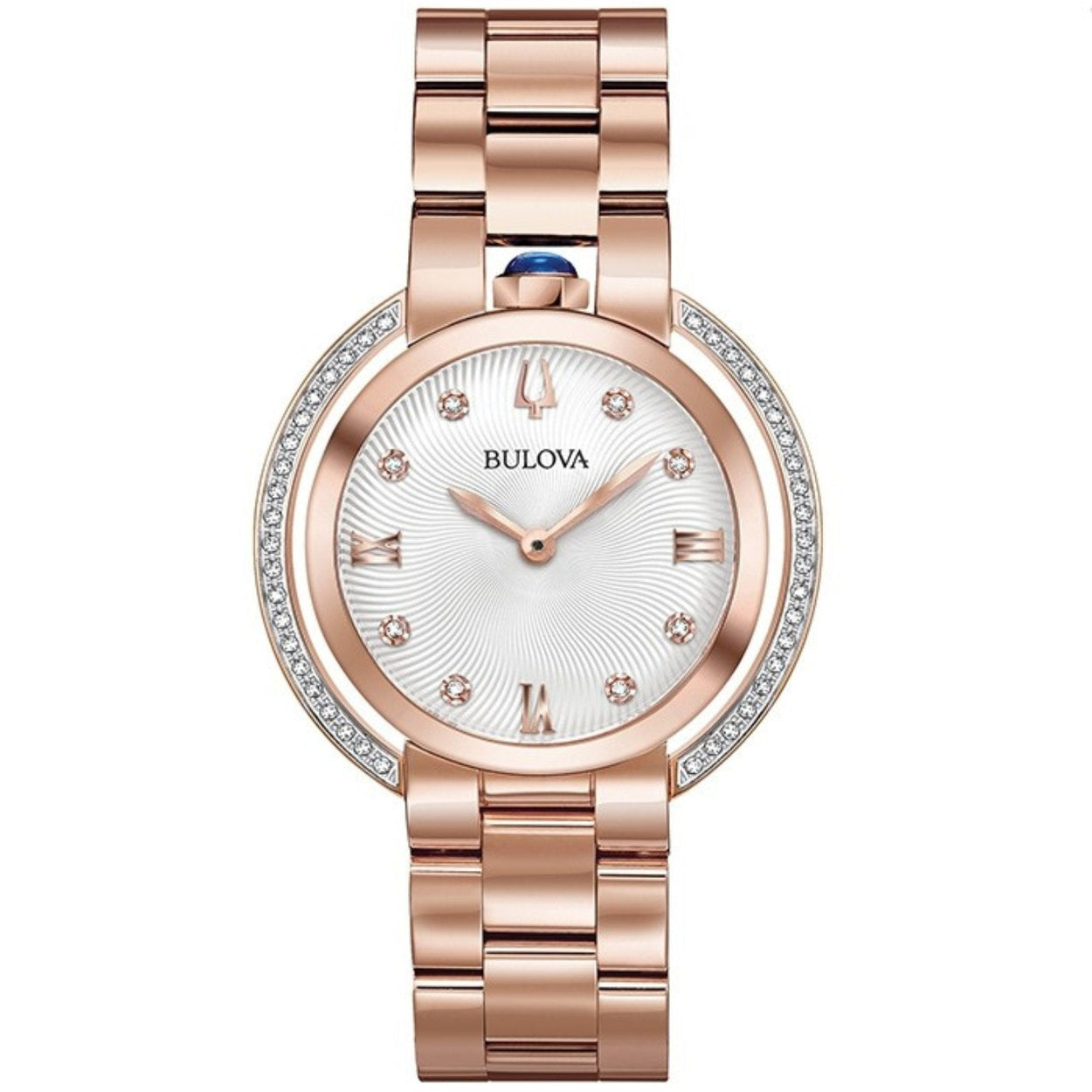 Bulova Rubaiyat 98R248 analog damklocka med vit urtavla och armband i rostfritt stål