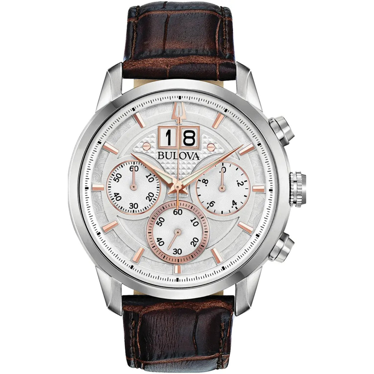 Bulova Sutton 96B309 analog herrklocka med vit urtavla och armband i läder