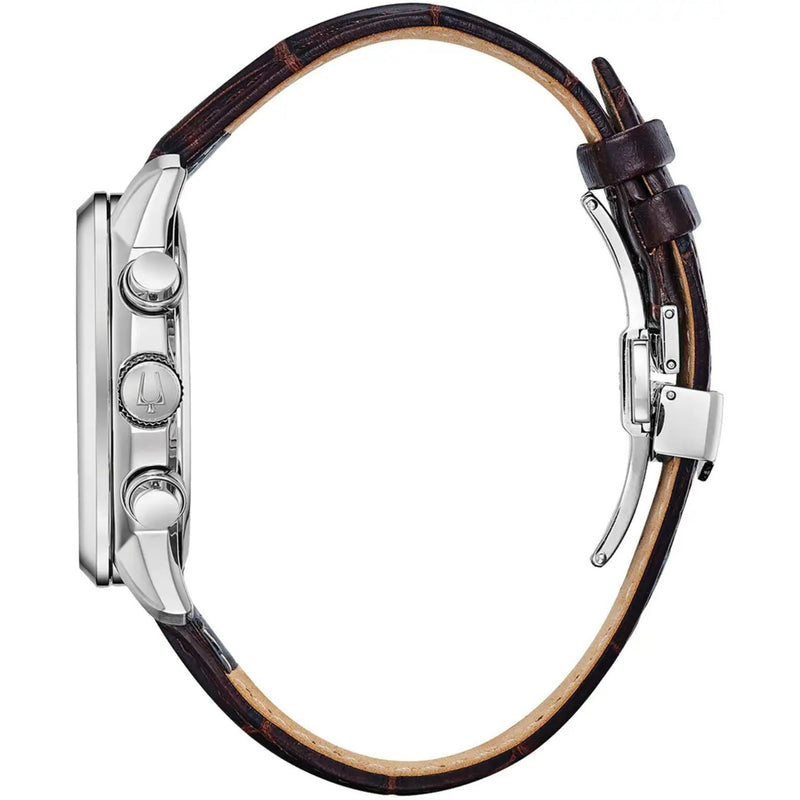 Bulova Sutton 96B309 analog herrklocka med vit urtavla och armband i läder