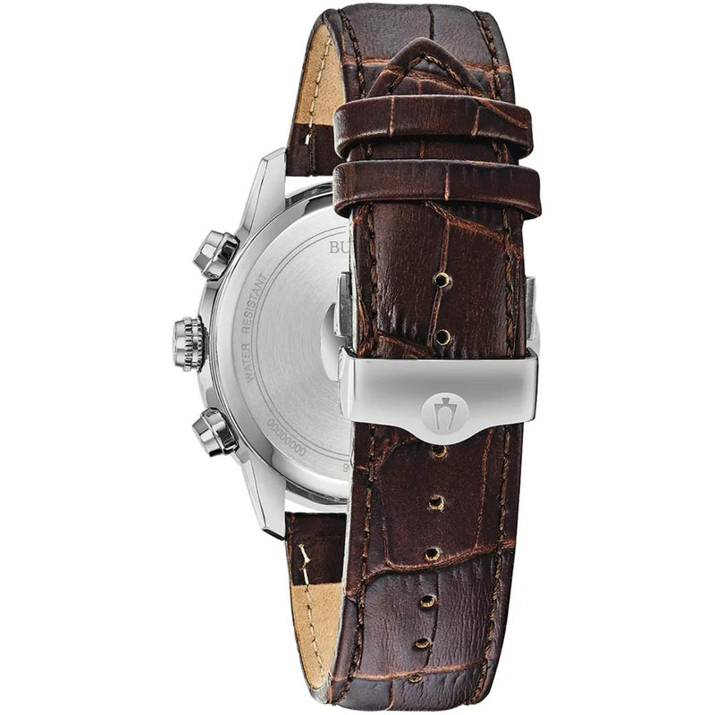 Bulova Sutton 96B309 analog herrklocka med vit urtavla och armband i läder