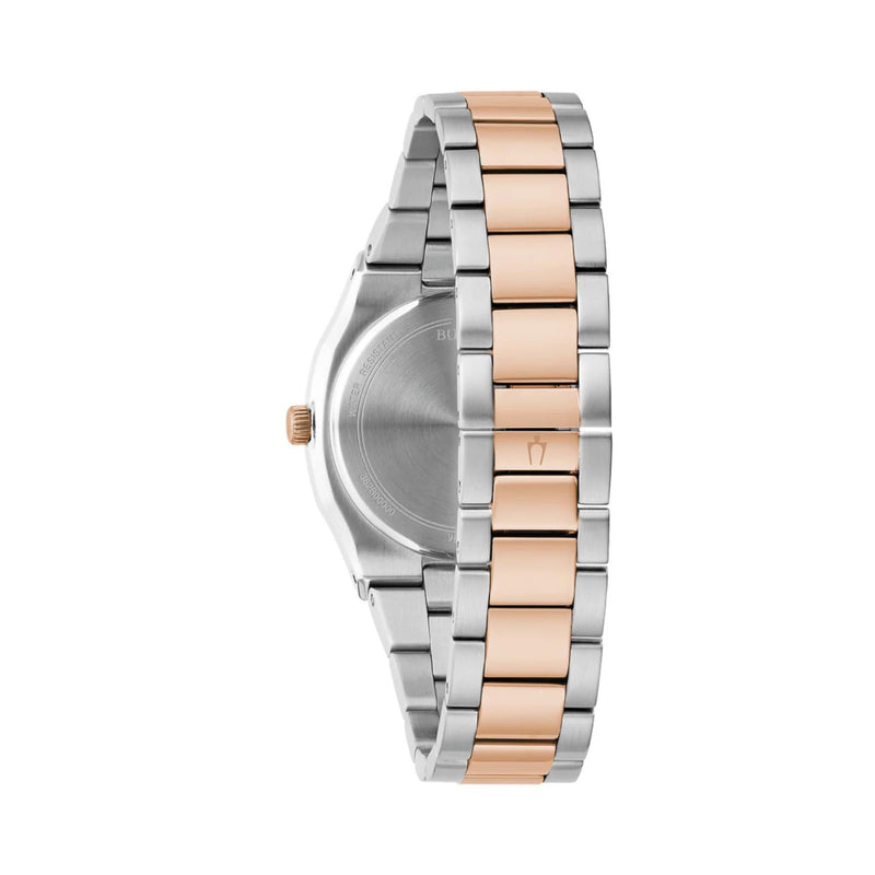 Bulova Classic Surveyor Diamond 98P221 analog damklocka med beige urtavla och armband i rostfritt stål