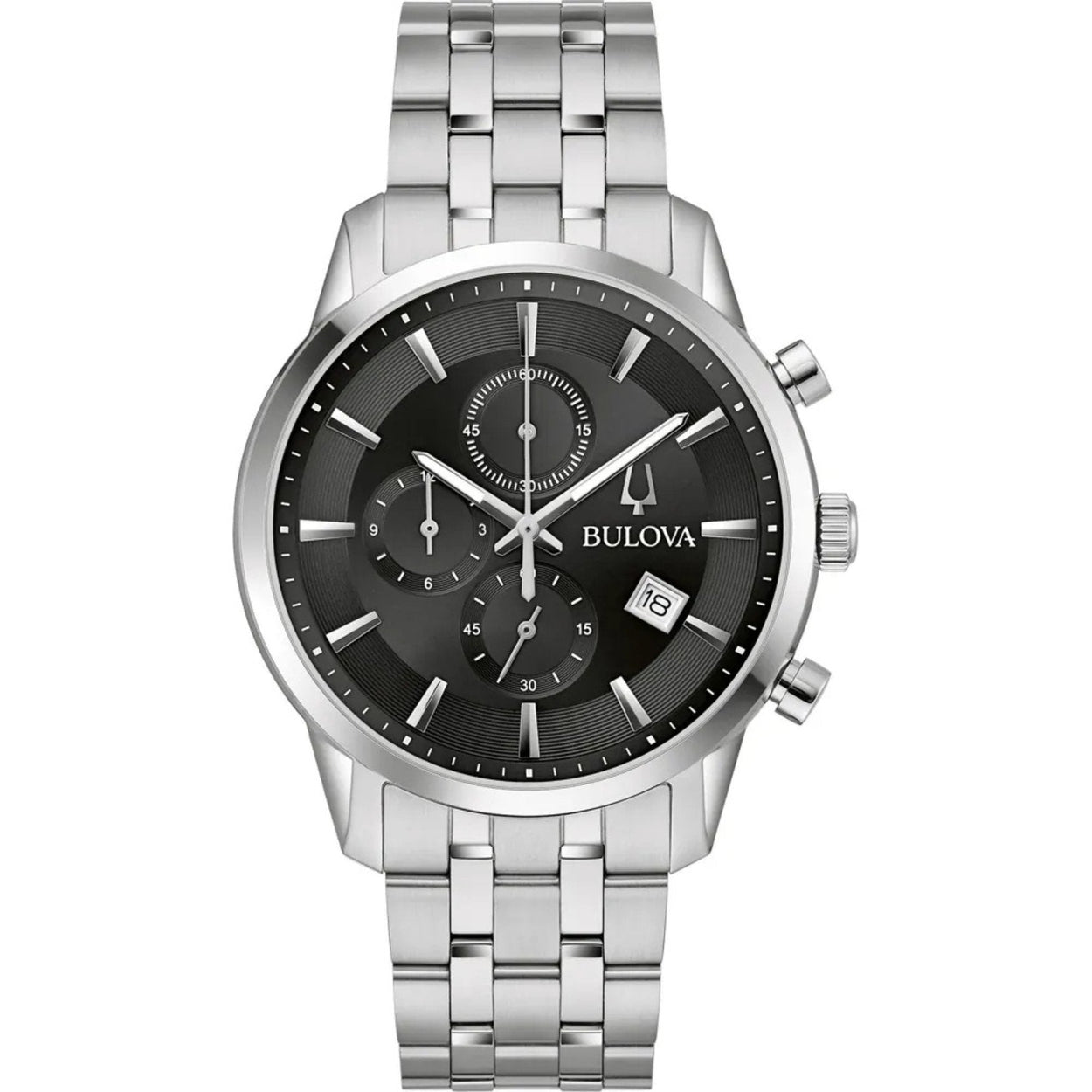 Bulova Classic Sutton 96B412 analog herrklocka med svart urtavla och armband i rostfritt stål