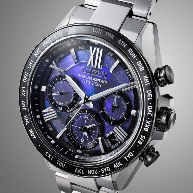 Citizen Satellite Wave GPS CC4075-50L analog herrklocka med blå urtavla och armband i titan