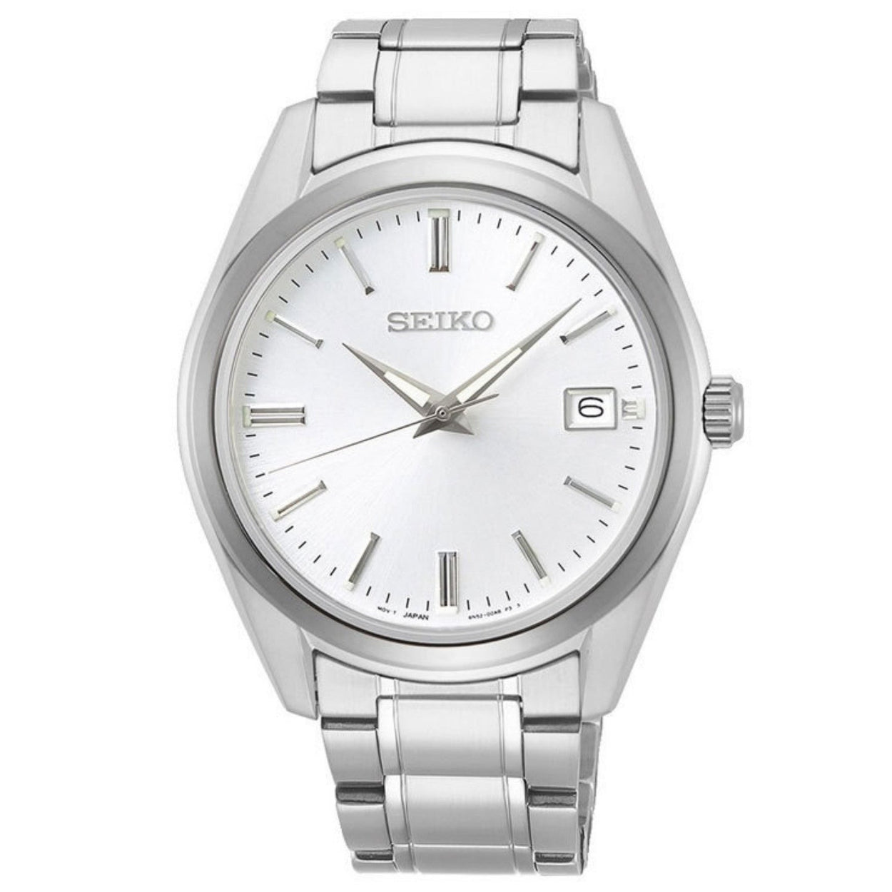 Seiko New Link SUR307P1 analog herrklocka med vit urtavla och armband i rostfritt stål