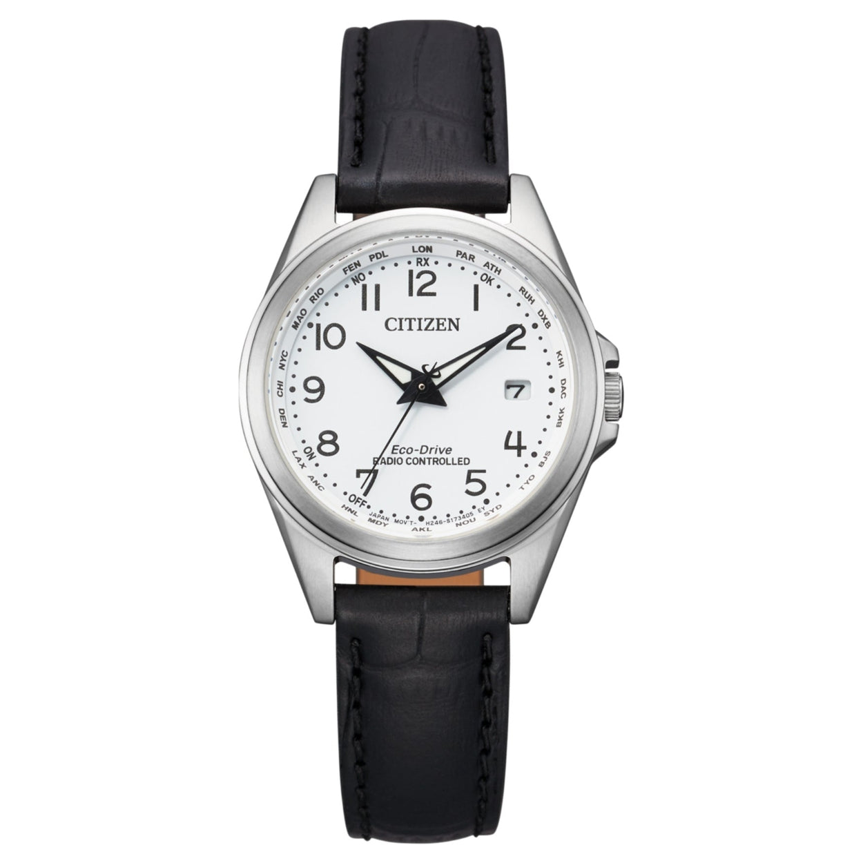 Citizen Radio Controlled EC1180-14A analog damklocka med vit urtavla och armband i läder