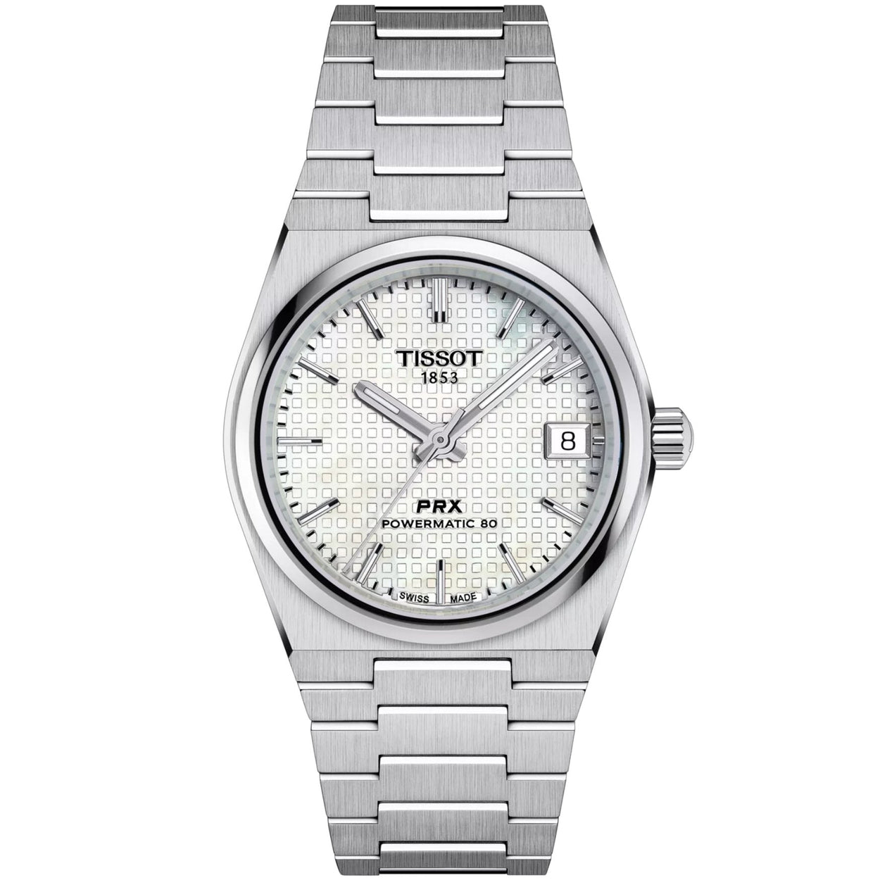 Tissot PRX Powermatic 80 T137.207.11.111.00 analog unisexklocka med vit urtavla och armband i rostfritt stål