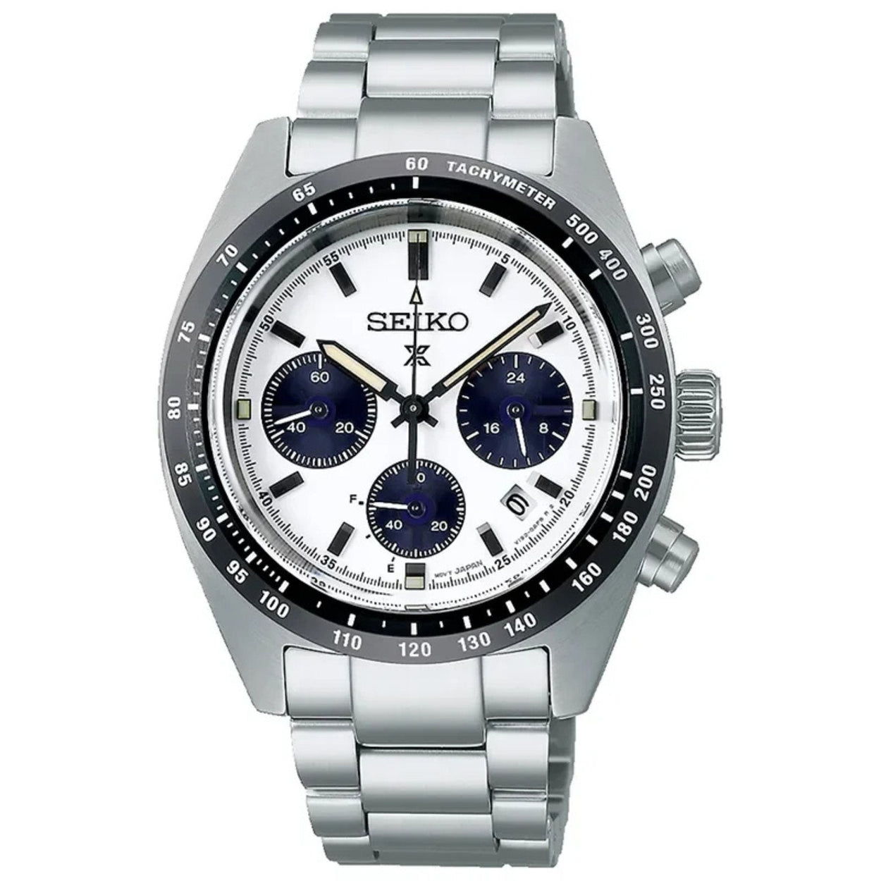 Seiko Prospex Speedtimer Solar SSC813P1 analog herrklocka med vit urtavla och armband i rostfritt stål