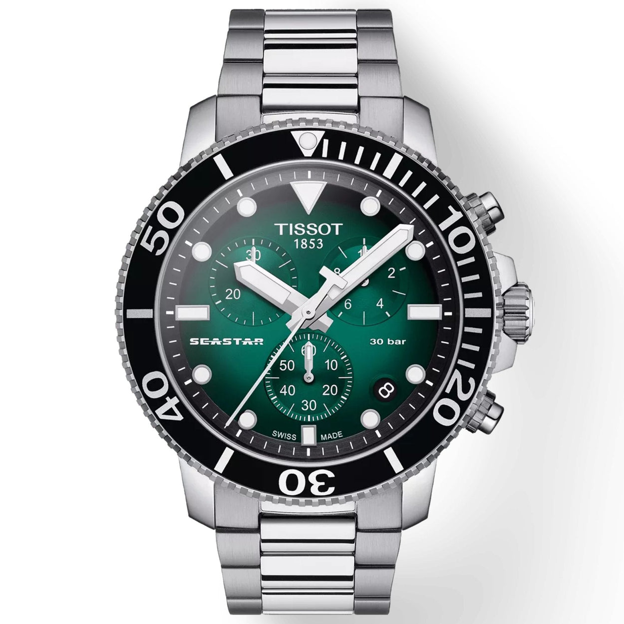 Tissot Seastar 1000 T120.417.11.091.01 analog herrklocka med grön urtavla och armband i rostfritt stål