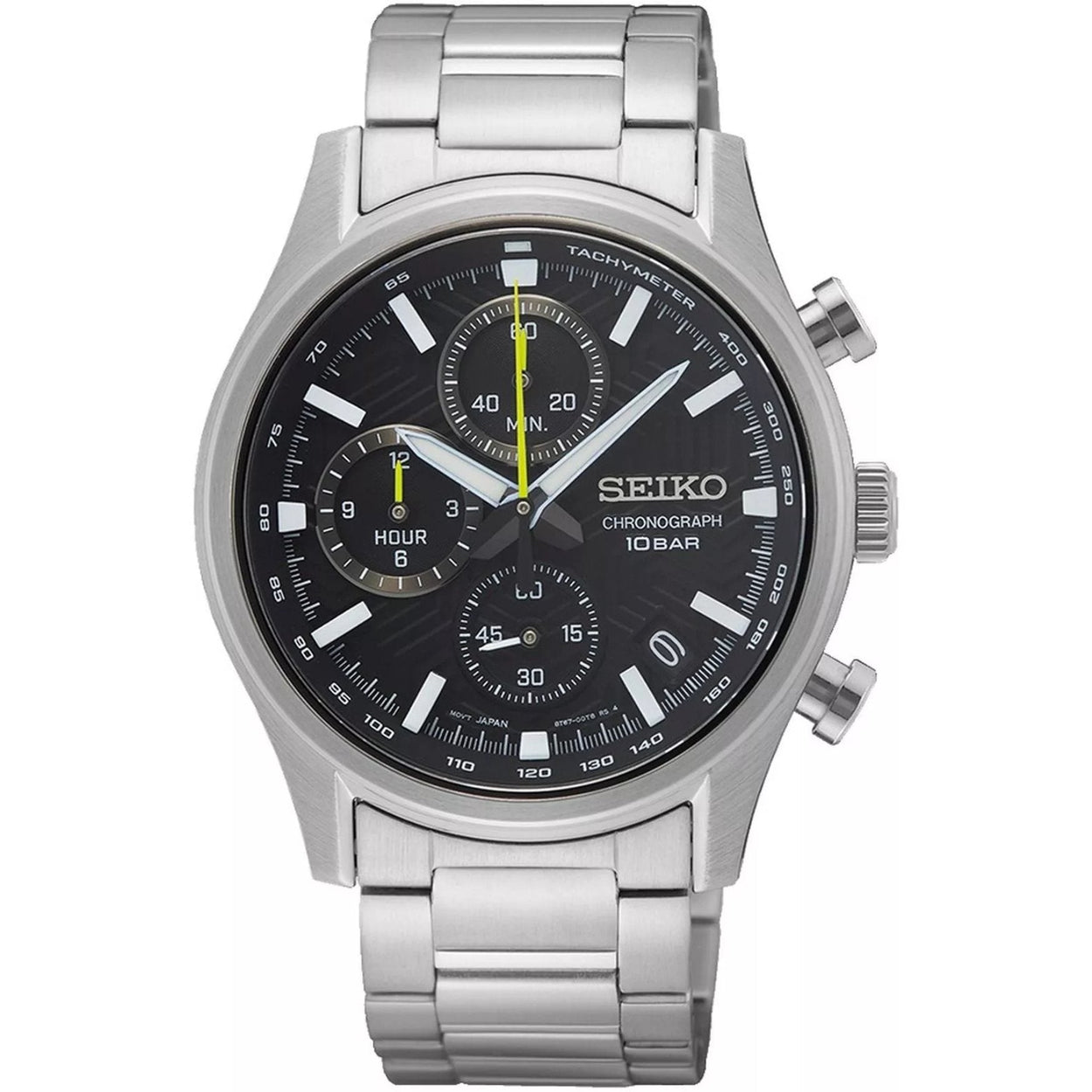 Seiko Chronograph SSB419P1 analog herrklocka med svart urtavla och armband i rostfritt stål