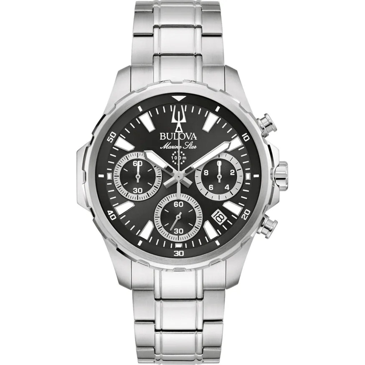 Bulova Marine Star 96B467 analog herrklocka med svart urtavla och armband i rostfritt stål