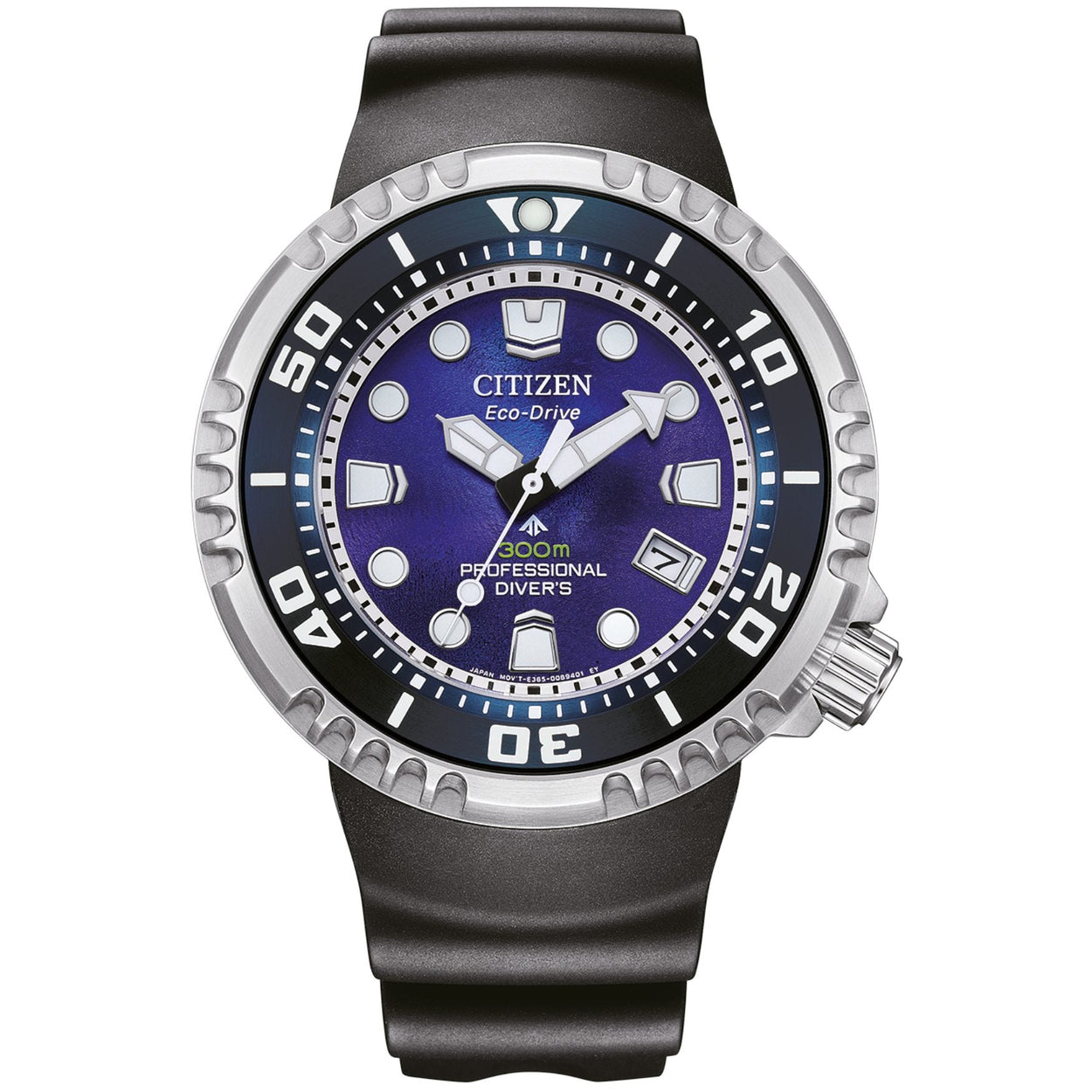 Citizen Promaster Eco-Drive Diver 300m BN1025-08L analog herrklocka med blå urtavla och armband i gummi