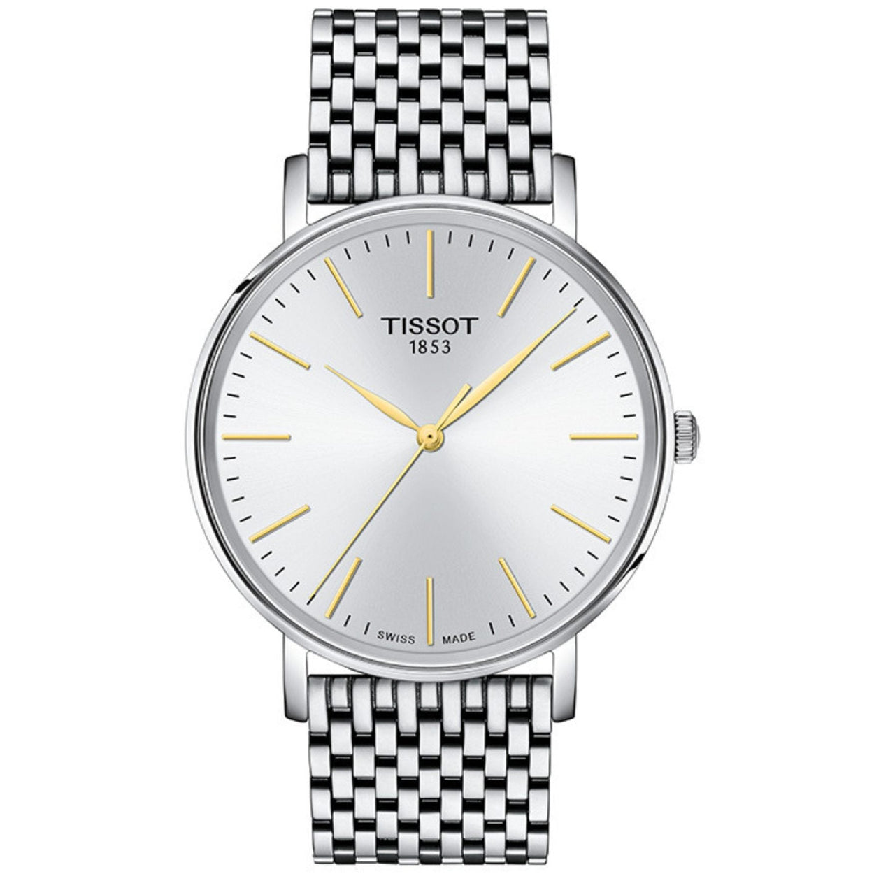 Tissot Classic Everytime T143.410.11.011.01 analog unisexklocka med silver urtavla och armband i rostfritt stål