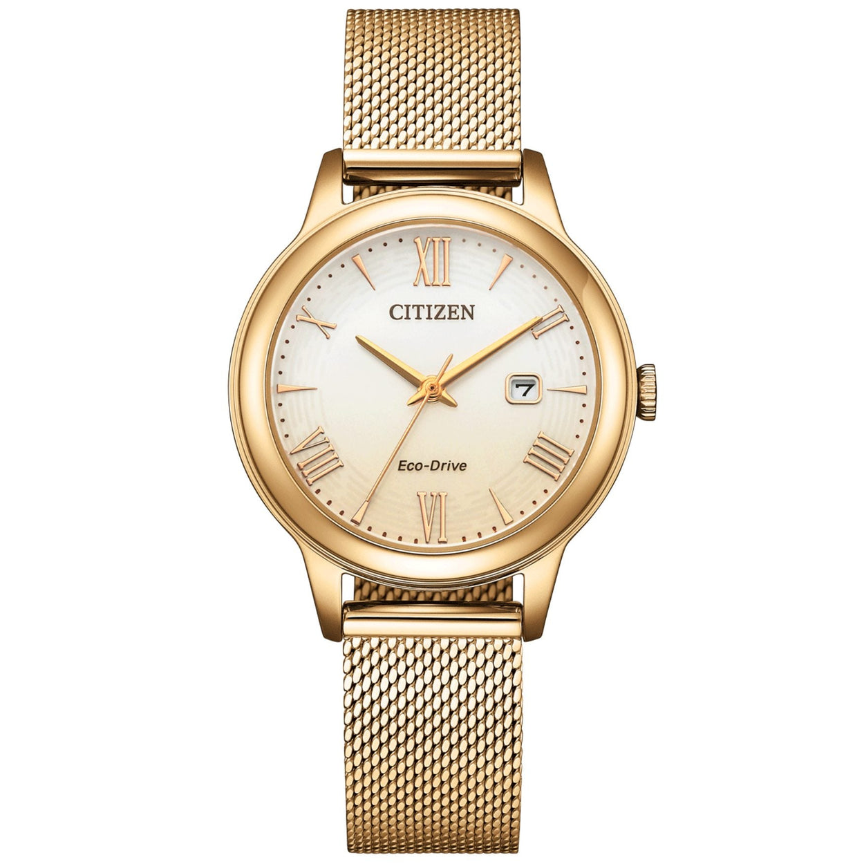 Citizen Elegance EW2623-70P analog damklocka med beige urtavla och armband i rostfritt stål