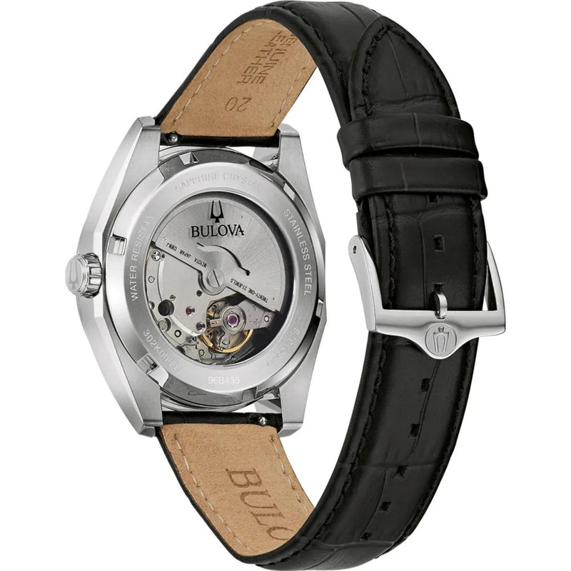 Bulova Surveyor 96B435 analog herrklocka med svart urtavla och armband i läder