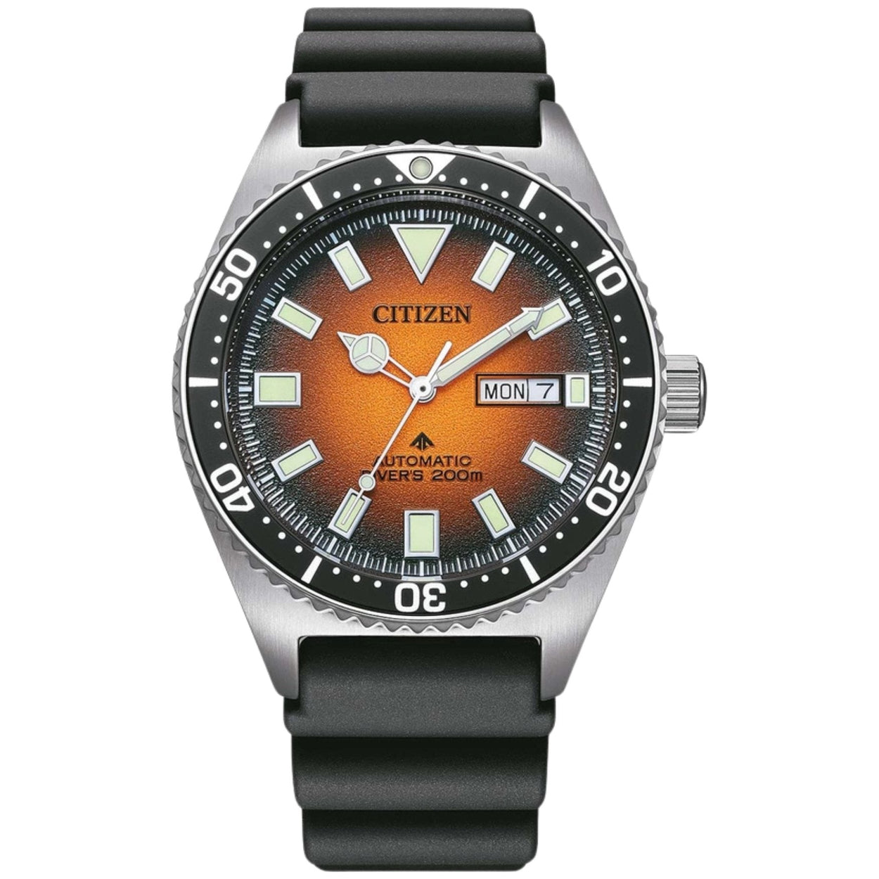 Citizen Promaster Automatic NY0120-01Z analog herrklocka med orange urtavla och armband i silikon