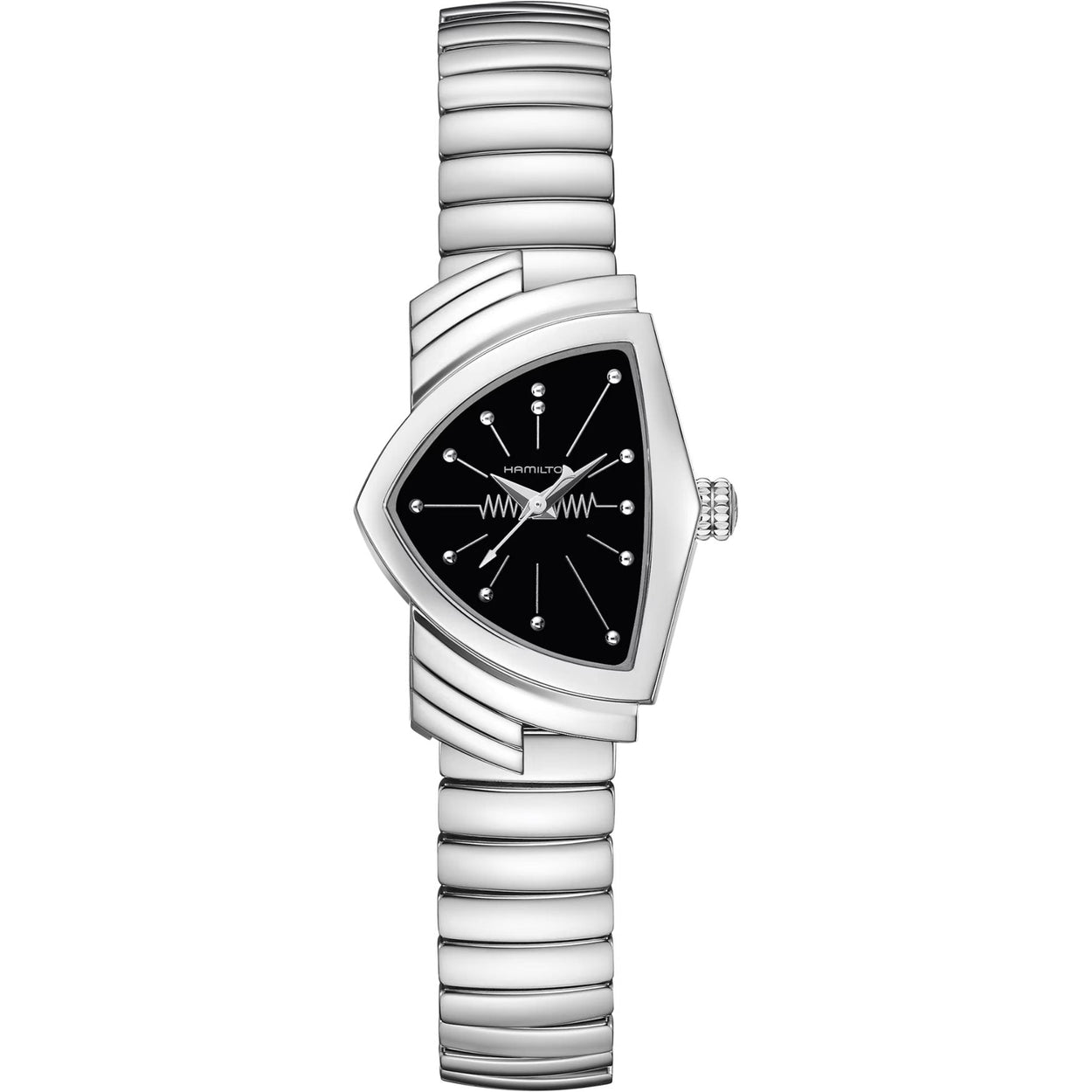 Hamilton Ventura S H24211130 analog damklocka med svart urtavla och armband i rostfritt stål