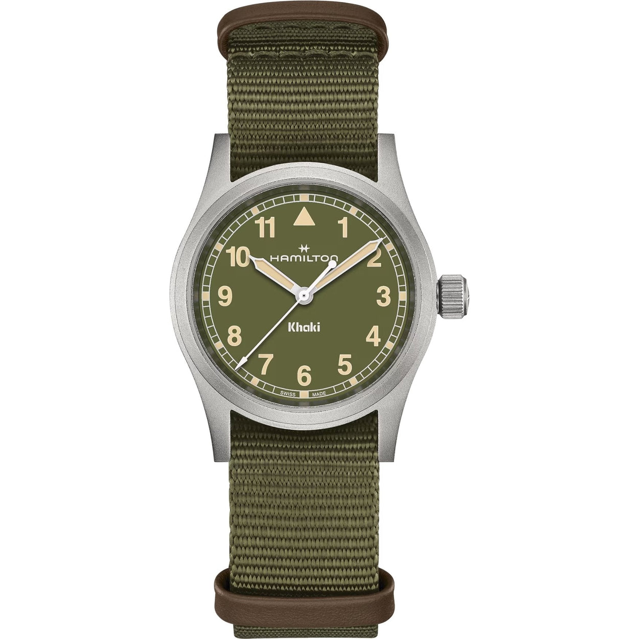 Hamilton Khaki Field H69301960 analog herrklocka med grön urtavla och armband i textil