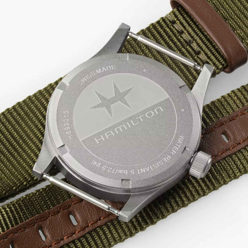 Hamilton Khaki Field H69301960 analog herrklocka med grön urtavla och armband i textil
