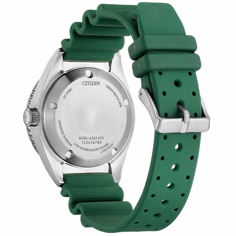 Citizen Promaster Automatic NY0121-09X analog herrklocka med grön urtavla och armband i gummi