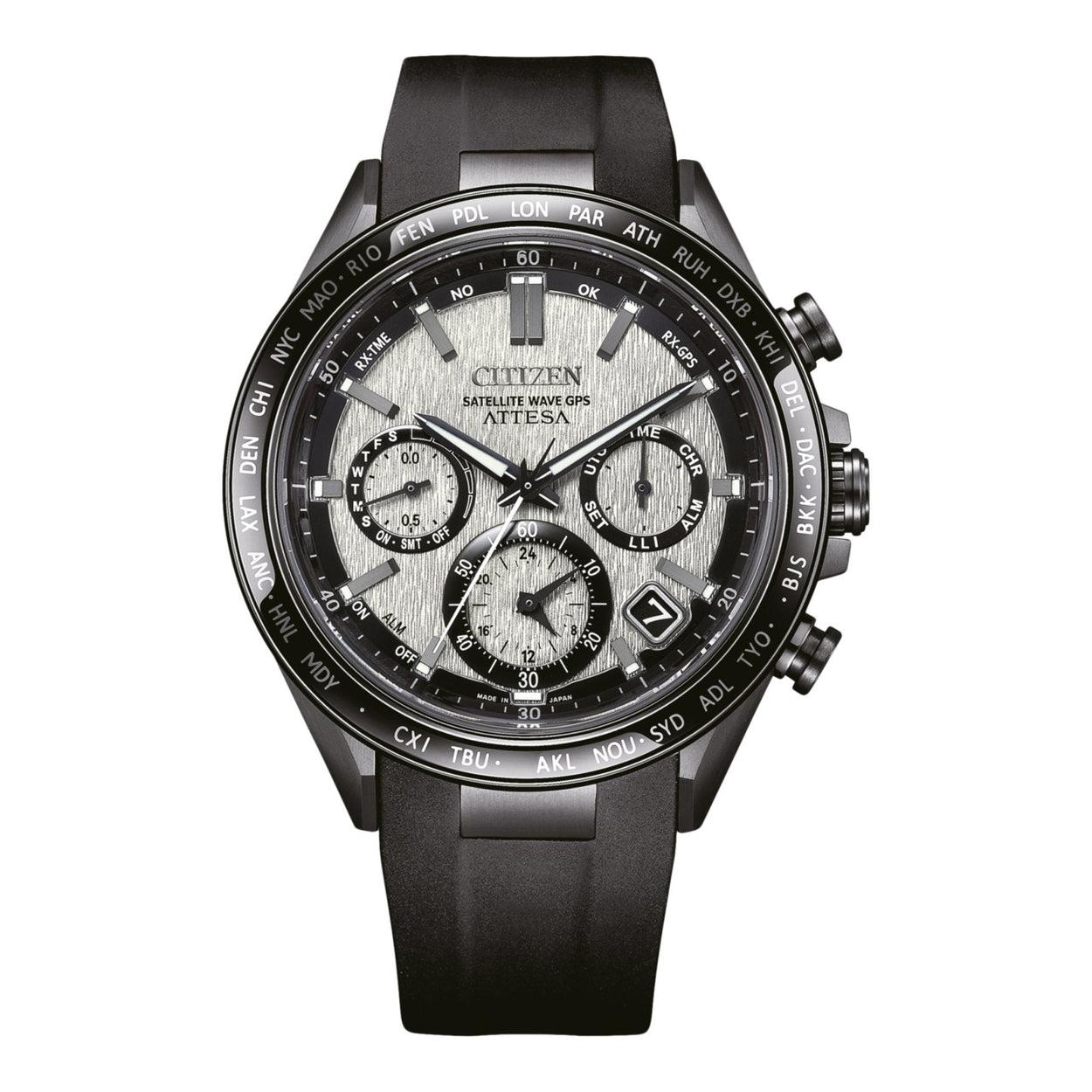 Citizen Attesa Satellite Wave GPS CC4055-14H analog herrklocka med silver urtavla och armband i gummi